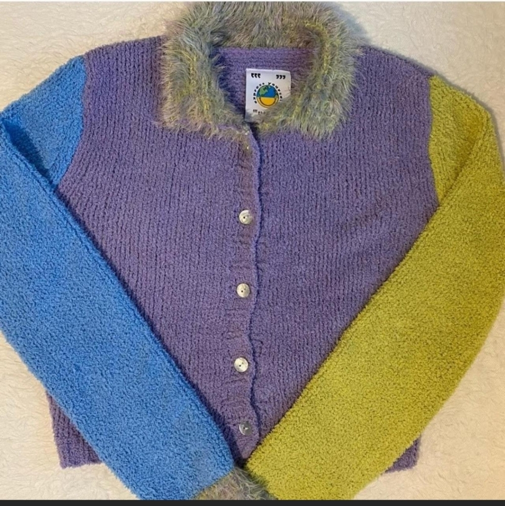 UNIF Women's Sweater Fluffy Bright cardigan sweater 90s colorful pastel goth - Picture 5 of 8